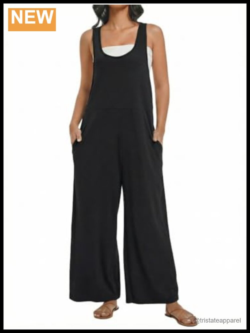 Womens Racerback Jumpsuit Wide Leg Loose Romper with Pockets Summer